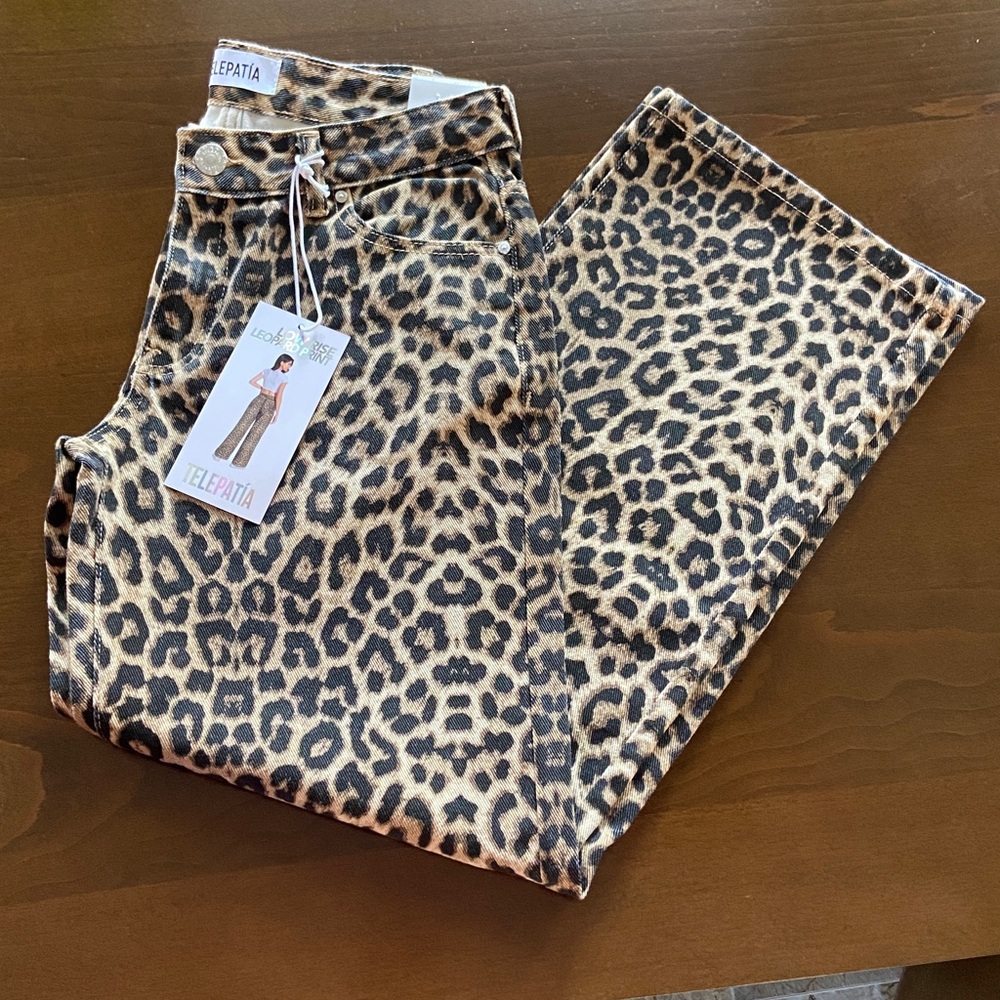 Telepatia Leopard Print Wide-Leg Pants, size 5/27. New with tags! Super cute! - Picture 10 of 14